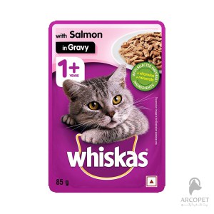 پوچ گربه ویسکاس با طعم ماهی سالمون در سس 85 گرمی