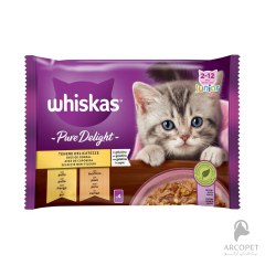 پوچ بچه گربه ویسکاس با طعم مرغ و بوقلمون در ژل بسته 4 عددی