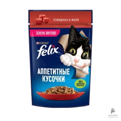 پوچ گربه فلیکس با طعم گوشت گاو در ژله وزن 75 گرم
