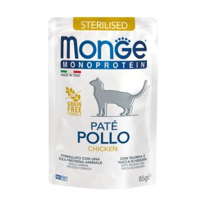 پوچ گربه عقیم شده مونژه مونوپروتین با طعم مرغ پته 85گرمی Monoprotein وزن بسته 14عددی