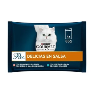 پوچ مولتی پک گربه گورمت پرله با طعم ماهی سالمون و تن در سس 85 گرمی