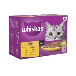 پوچ مولتی پک گربه ویسکاس با طعم مرغ و بوقلمون و اردک و طیور در سس 12 عددی